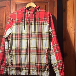 Red and White Plaid Hooded Jacket